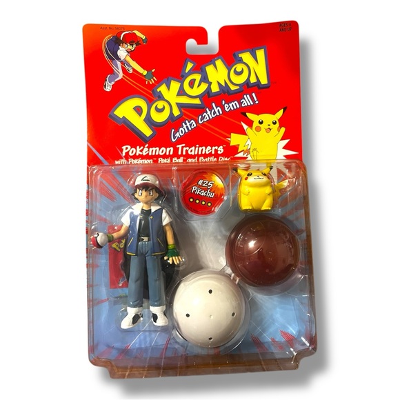 New RARE Vintage 1999 Hasbro Pokemon Trainers Ash w/ #25 Pikachu NOS SEALED